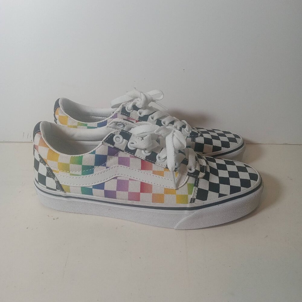 Vans "Off The Wall" Missy Old Skool Rainbow Checkered Skate Shoes US Womens Sz 8